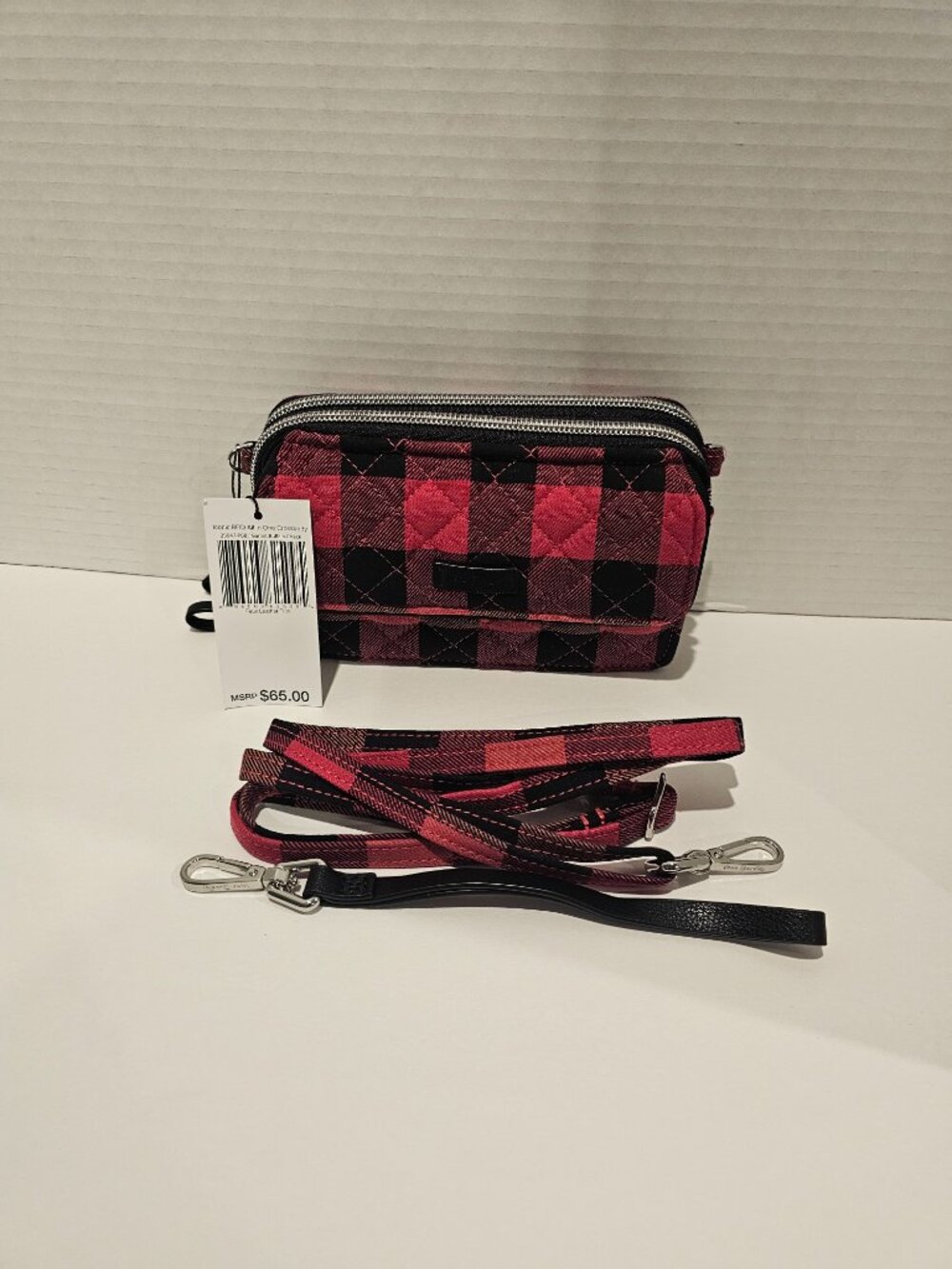 Vera Bradley RFID All in One Crossbody Garnet Buffalo Check Red Wristlet Wallet - Picture 4 of 9